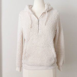 Cream Sherpa Shearling Drawstring Hoodie